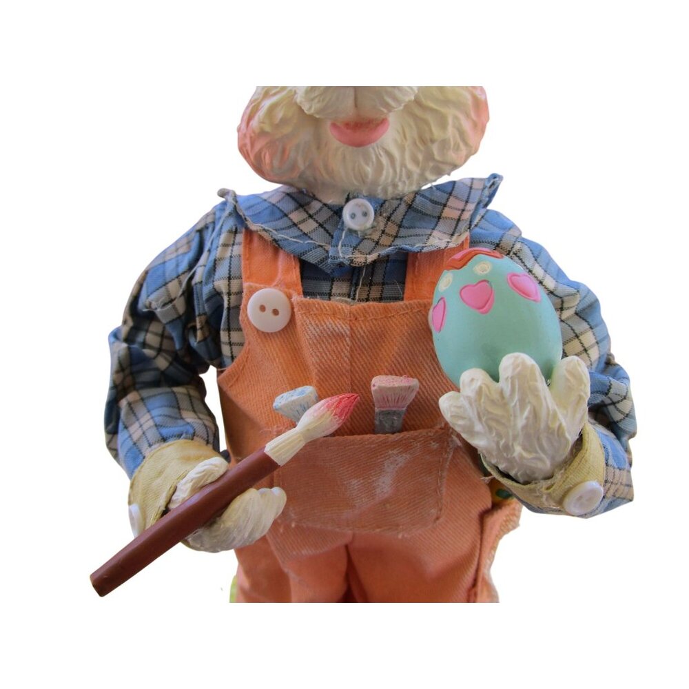 Fabric Mache Mr. Easter Bunny Paints Eggs Baby Bunny Duck In Wheelbarrow GUC - Picture 4 of 12
